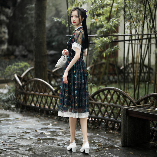 2022年新款夏装遮肚显瘦改良黑色年轻款新式奥黛旗袍裙 CJS60105 商品图5