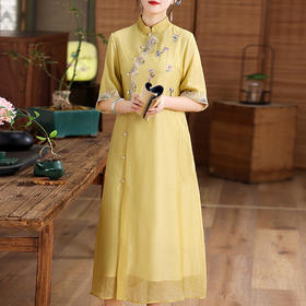 上海旗袍厂KDS-2238春夏女装宽松休闲文艺天丝刺绣禅意茶服连衣裙