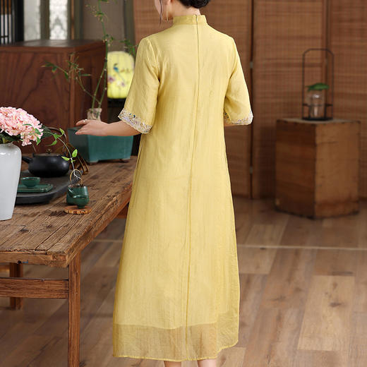 上海旗袍厂KDS-2238春夏女装宽松休闲文艺天丝刺绣禅意茶服连衣裙 商品图2