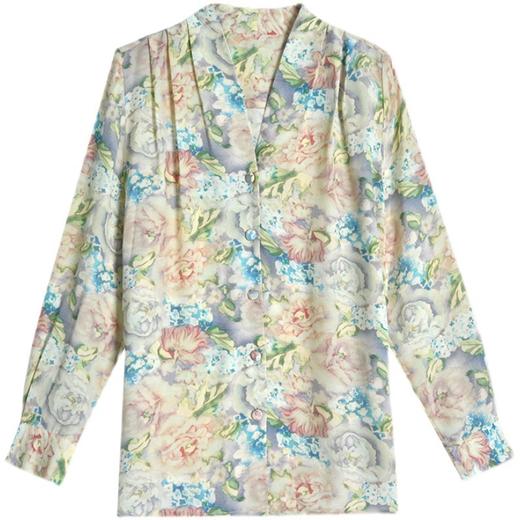 仿真丝衬衫女宽松2022春装新款女装春立体印花气质V领上衣  KQL8152 商品图4