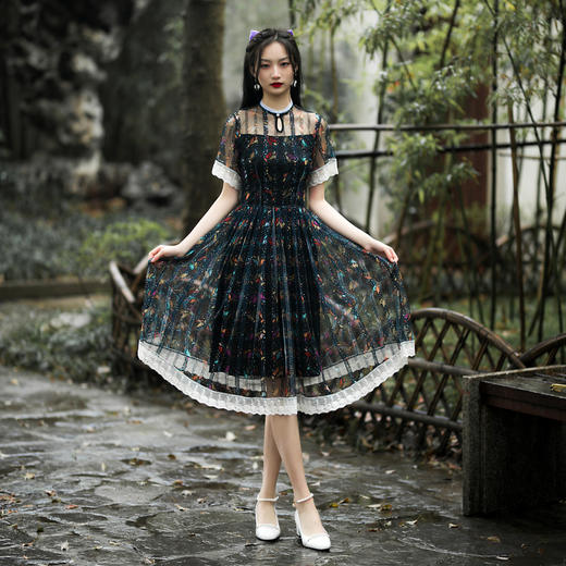 2022年新款夏装遮肚显瘦改良黑色年轻款新式奥黛旗袍裙 CJS60105 商品图4