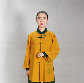 墨绿姜黄撞色手绘兰花小鸟武术练功夫太极拳练功服