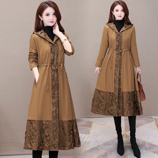 WE- OMS-SDB026 刺绣风衣外套女中长款2022春装新款修身收腰连帽大码气质优雅大衣 商品图3