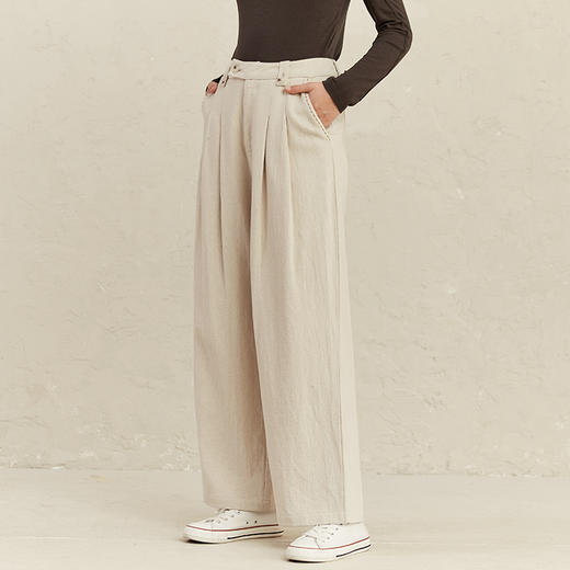 Famecoco范可儿棉麻阔腿裤女春秋款慵懒休闲裤F221GA015 商品图2