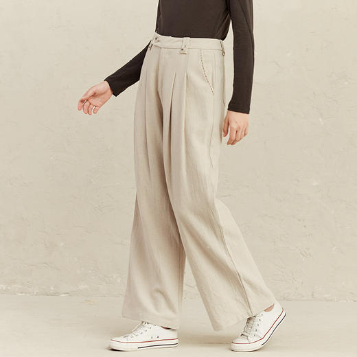 Famecoco范可儿棉麻阔腿裤女春秋款慵懒休闲裤F221GA015 商品图3