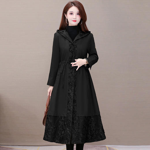 WE- OMS-SDB026 刺绣风衣外套女中长款2022春装新款修身收腰连帽大码气质优雅大衣 商品图2