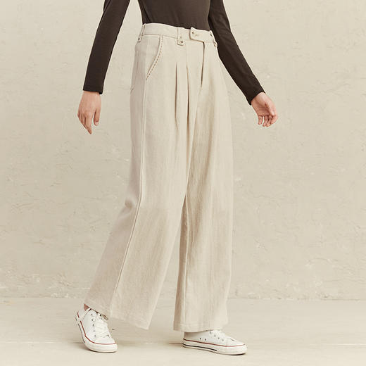 Famecoco范可儿棉麻阔腿裤女春秋款慵懒休闲裤F221GA015 商品图1
