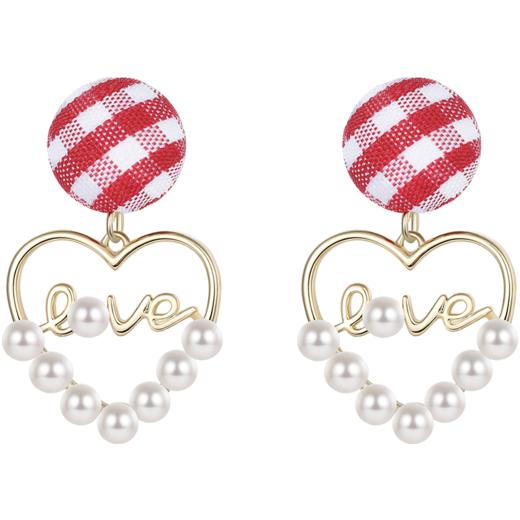 ZEGL红色爱心耳环女小众设计高级感人造珍珠耳钉925银针新年耳饰 商品图2