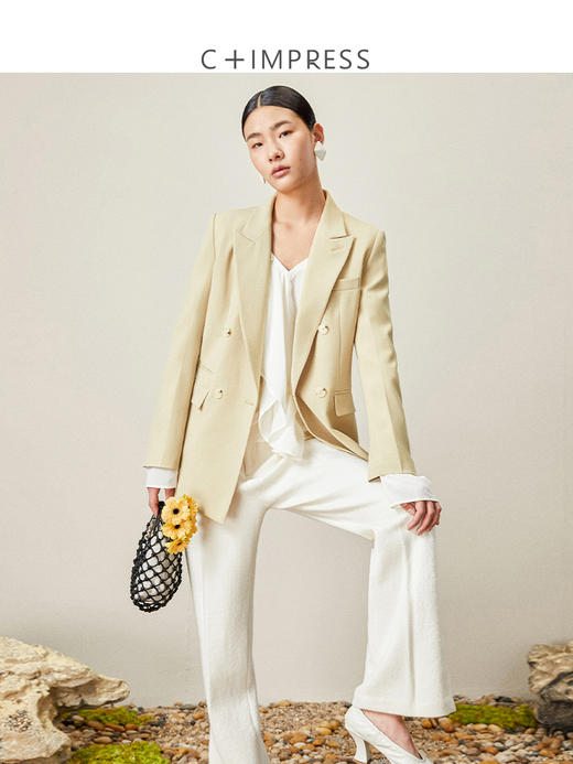 西嘉【日本Jin口天Ran麻感】高端小西装外套女双排扣宽松通勤气质西服 商品图3