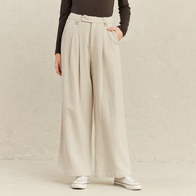 Famecoco范可儿棉麻阔腿裤女春秋款慵懒休闲裤F221GA015