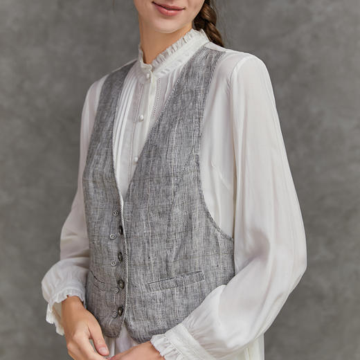 famecoco范可儿时尚亚麻小马甲女外穿搭配背心F221CA004 商品图4