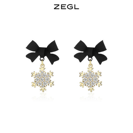 ZEGL蝴蝶结雪花耳环女小众设计感耳钉925银针秋冬红色新年耳饰品 商品图1