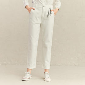 Famecoco范可儿白色直筒裤女士春秋时尚牛仔裤F221GA013