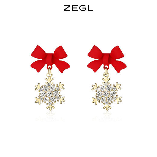 ZEGL蝴蝶结雪花耳环女小众设计感耳钉925银针秋冬红色新年耳饰品 商品图2