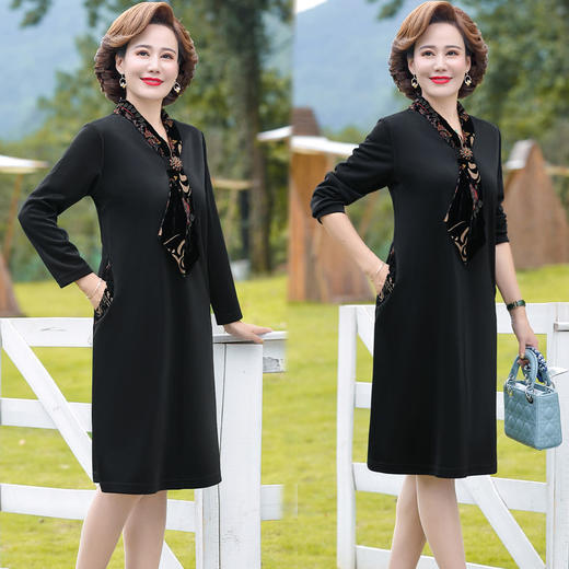 JXG-新款大码女装中年妈妈高贵优雅气质时尚减龄洋气连衣裙 商品图4
