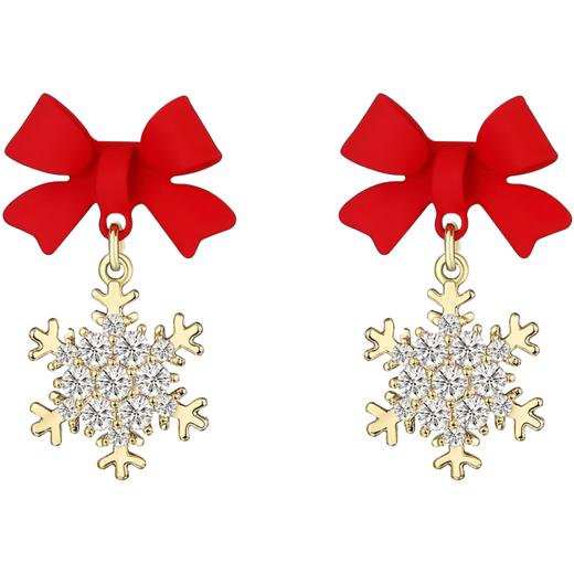 ZEGL蝴蝶结雪花耳环女小众设计感耳钉925银针秋冬红色新年耳饰品 商品图4