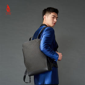 SAINTJOY/上久楷 宋锦双肩包 鳄鱼纹 黑色BMS21A0401