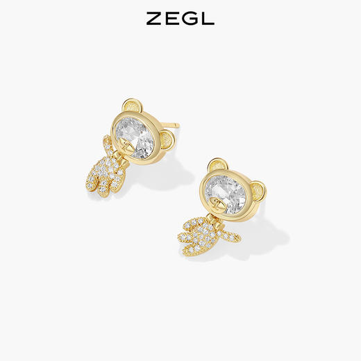 ZEGL设计师小熊耳环女2022年新款潮耳钉小众设计感复古银针耳饰品 商品图1