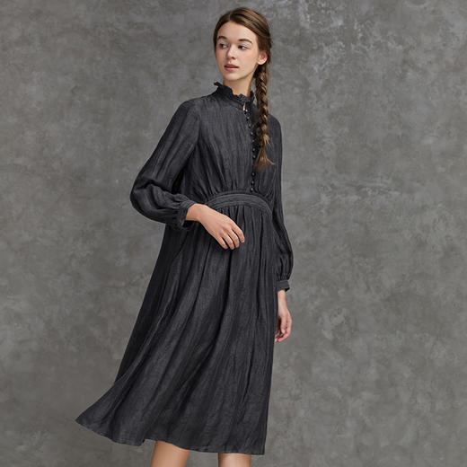 Famecoco范可儿宽松亚麻连衣裙女蕾丝拼接长裙F221FA002 商品图2