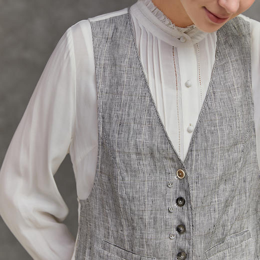 famecoco范可儿时尚亚麻小马甲女外穿搭配背心F221CA004 商品图3