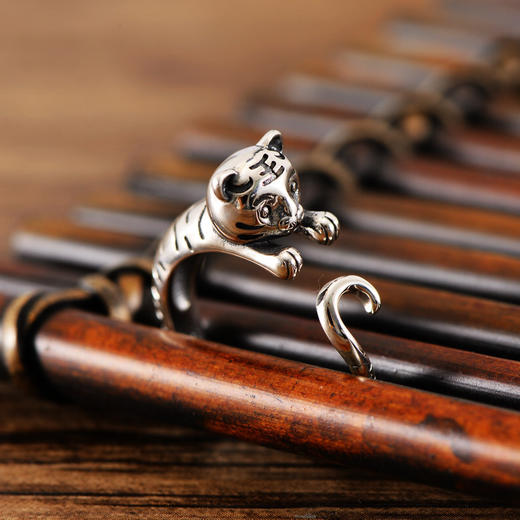 复古可爱本命年小老虎女戒指开口可调节生肖银指环 JYL065203 商品图1