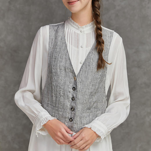 famecoco范可儿时尚亚麻小马甲女外穿搭配背心F221CA004 商品图2