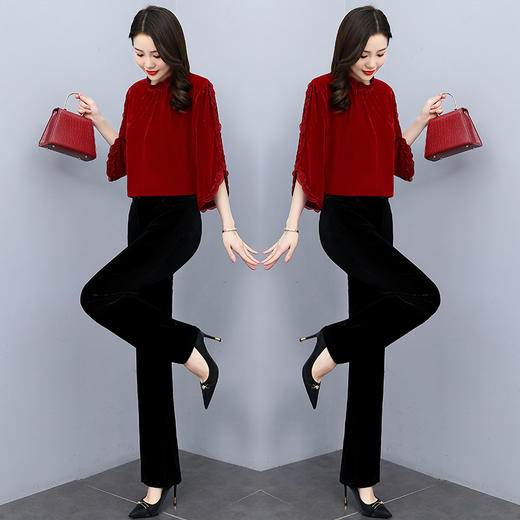 金丝绒时尚优雅潮流舒适套装2022年春季圆领个性气质 HR-HRYZ7721 商品图1