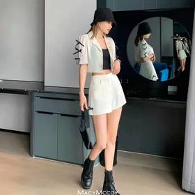 特价秒杀 MacyMccoy 撞色蝴蝶结短袖西服短裤两件套.潮快闪[福利品]