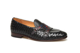 豪麟名鞋奥莱都彭男鞋牛皮革+鳄鱼皮革皮鞋E31130814黑色  原价8600元