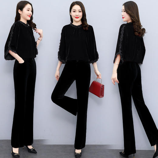 金丝绒时尚优雅潮流舒适套装2022年春季圆领个性气质 HR-HRYZ7721 商品图2