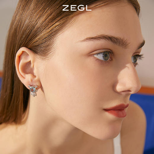 ZEGL设计师小熊耳钉女小众设计感高级耳环小巧精致925银针耳饰品 商品图3