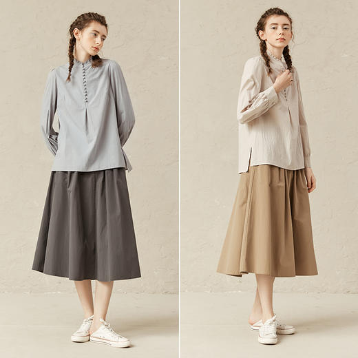 Famecoco范可儿泡泡袖纯棉衬衫女春季宽松甜美上衣F221BD009 商品图4