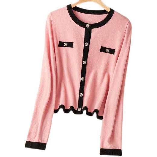 （两件装）2022春季新款上衣小香风毛衣薄款外搭时尚宽松圆领针织开衫 YX3357 商品图2