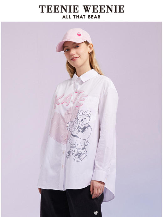 TeenieWeenie小熊长袖衬衫白色衬衣宽松韩版显瘦女装2022春夏新款TTYW221201T 商品图2