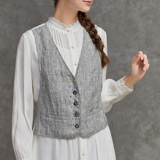 famecoco范可儿时尚亚麻小马甲女外穿搭配背心F221CA004 商品图0