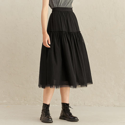 famecoco范可儿a字网纱裙少女春秋黑色半身裙F221HA005 商品图2
