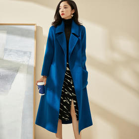 天丝羊毛双面呢 亲肤细软羊毛 克莱因蓝显白精致 减龄超好看气质长款收腰毛呢外套1550