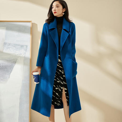 天丝羊毛双面呢 亲肤细软羊毛 克莱因蓝显白精致 减龄超好看气质长款收腰毛呢外套1550 商品图0