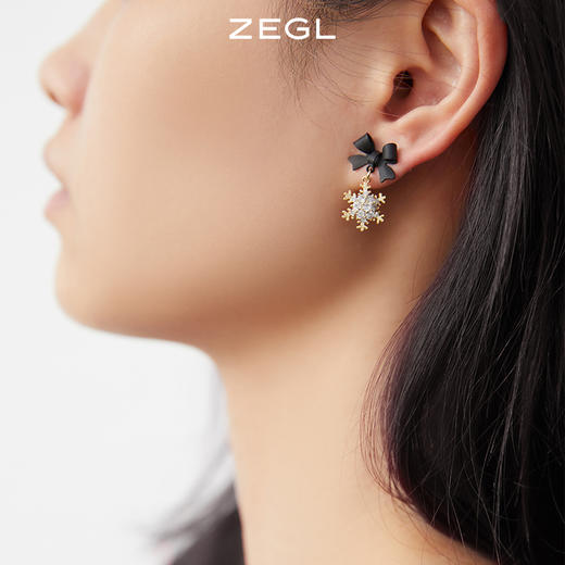ZEGL蝴蝶结雪花耳环女小众设计感耳钉925银针秋冬红色新年耳饰品 商品图3