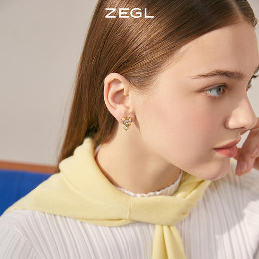 ZEGL设计师小熊耳环女2022年新款潮耳钉小众设计感复古银针耳饰品 商品图4