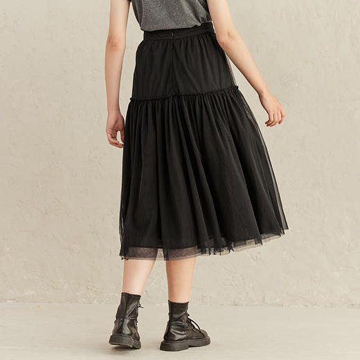 famecoco范可儿a字网纱裙少女春秋黑色半身裙F221HA005 商品图3