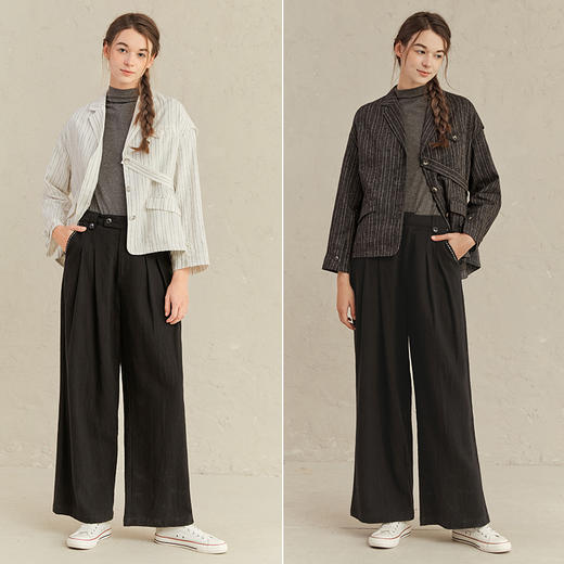 Famecoco范可儿短款宽松外套女式简约慵懒条纹春装F221AB009 商品图4