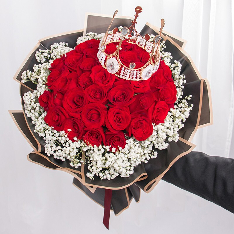 女王大人33朵红色玫瑰带皇冠花束送女友爱人老婆闺蜜朋友同学暗恋对象