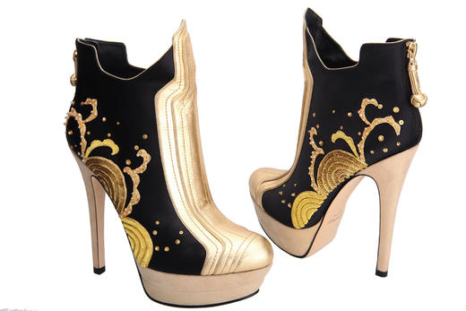 【中法建交五十周年国礼】sheme《海水江崖》收藏款经典黑金珠片刺绣高跟短靴 商品图4