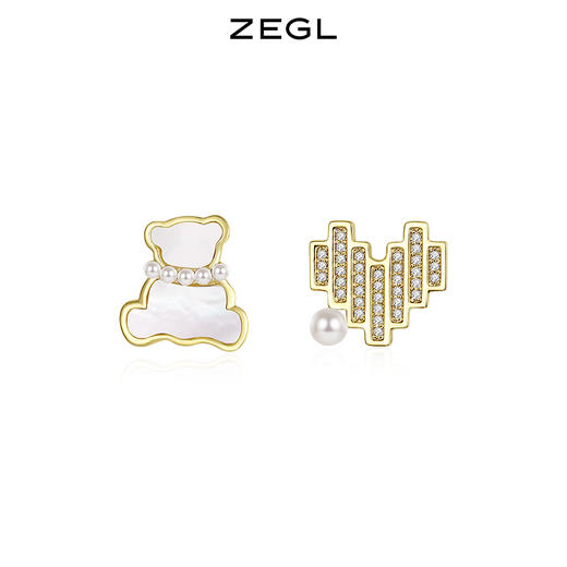 ZEGL设计师小熊爱心耳环女小众设计感耳钉925银针不对称复古耳饰 商品图0