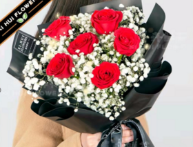 浪漫情话 6朵红玫瑰+满天星花束【BC】【AM】