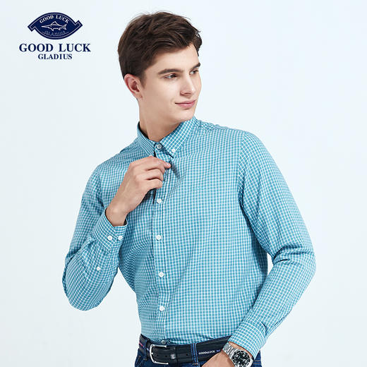 GOOD LUCK/德鲨经典格纹清新儒雅长袖衬衫LY11101-889 商品图1