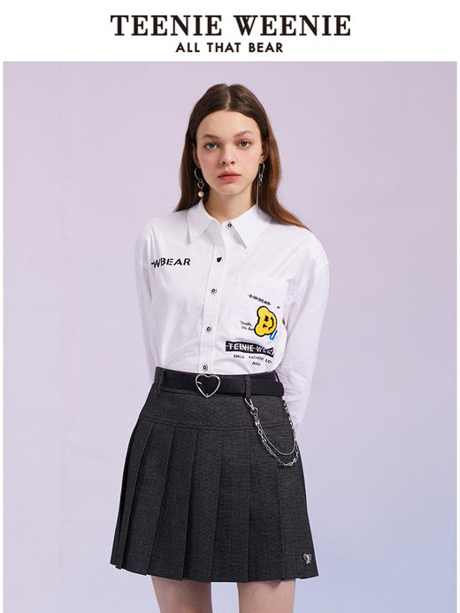 TeenieWeenie小熊白色衬衫长袖衬衣女设计感上衣韩版显瘦春夏新款TTYW221202T 商品图0