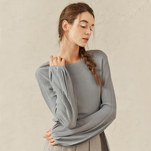 Famecoco范可儿修身打底衫女士早春甜美温柔针织衫F221DB001 商品图2