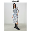 VIMAGE/纬漫纪春季新款修身显瘦方领印花连衣裙长裙连衣裙V1707318 商品缩略图1